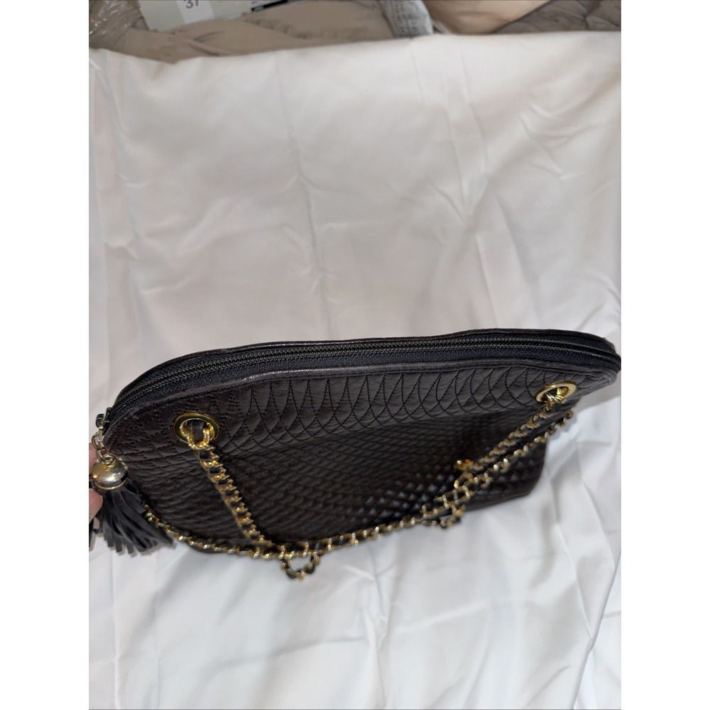 Bally Vintage Black Italian Leather Quilted Shoulder Bag Gold Chain Straps 1980s - Picture 13 of 15